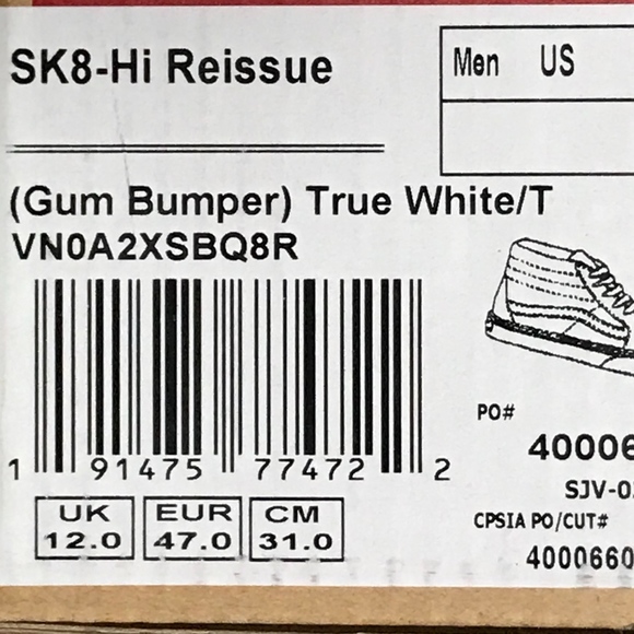 Vans Sk8 Hi Reissue Gum Bumper True White Shoes* - Picture 7 of 7